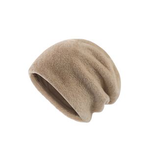 Bonnet unisexe épais et moelleux à double couche en fausse fourrure beige unie, tricoté avec impression numérique, style décontracté 2026 - Product Image 1