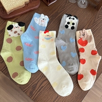 Chaussettes mi-hautes en coton pour femmes, motif animaux de dessin animé amusants, design original et mignon, collection printemps-automne