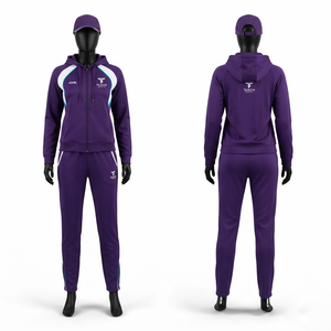 Premium 300 GSM Polyester Interlock Netball Tracksuit <b>Purple</b> White Aqua Panel Custom Logo OEM ODM Waterproof Eco-Friendly Fleece - Product Image 1
