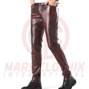Pantalon en cuir tendance pour homme, léger, imperméable, style streetwear moderne, coupe confortable, pantalon en cuir pour homme en vente en ligne - Product Image 6