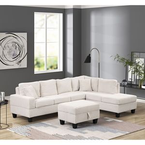 Divano Sezionale Reclinabile in Legno Color Crema Stile Moderno per Soggiorno - Product Image 2