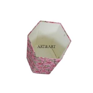 Cubo de Basura Decorativo de Madera con Diseño Geométrico, Hecho a Mano en India, de Rajasthan, Rectangular, con Tapa Enrollable y Parte Superior Abierta, Ecológico - Product Image 6