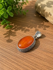 Colgante de Plata de Ley 925 Hecho a Mano con Cornalina Natural Bejail, Estilo Étnico, Piedra Naranja, Forma Ovalada, Venta al por Mayor - Product Image 2