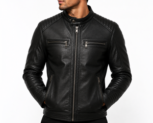 Veste en cuir de luxe pour homme, en cuir véritable et toile, style décontracté streetwear, douce et confortable, style moderne et luxueux - Product Image 1