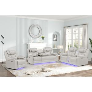 Divano Reclinabile Elettrico Moderno Contemporaneo Canger con LED, Beige, con Struttura in Legno e Metallo, Include Portabicchieri - Product Image 5