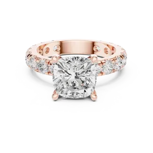 Bague de fiançailles en or massif 18 carats avec diamant de laboratoire taille coussin, certifiée IGI, VVS E-F, et large alliance éternité avec accents de bijoux - Product Image 3