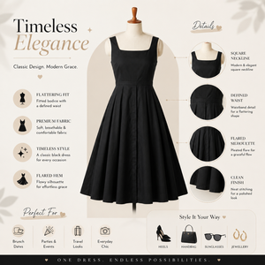Elegante Vestido Midi Negro sin Mangas con Cuello Cuadrado, Estilo Vintage para Fiesta, Cóctel o Noche, con Dobladillo Acampanado, Moda Casual Chic para Mujer - Product Image 5