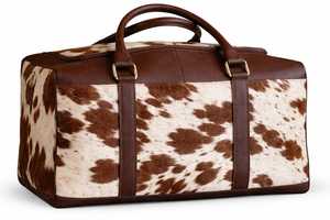 Bolsa de Viaje de Cuero Genuino al por Mayor, con Cierre de Cremallera, Ligera, de Gran Capacidad, de Piel de Vaca con Pelo, Modelo LHODB-0062 - Product Image 2