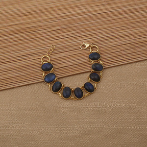 Pulsera de Eslabones con Cabujón Ovalado de Labradorita Chapada en Oro, Joyería Clásica Unisex - Product Image 3