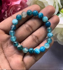 Perles rondes en calcédoine bleue naturelle polies pour la fabrication de bracelets - Product Image 2