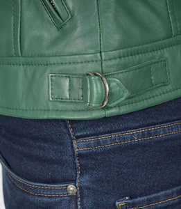 HELLERITE INDUSTRY Custom OEM Women's Green <b>Biker</b> <b>Leather</b> Slim Fit Genuine Sheepskin Waterproof Winter Motorcycle <b>Jacket</b> Made - Product Image 6