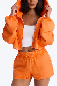 Ensemble short et crop top délavé à l'acide orange pour femme, 100 % coton, effet usé et déchiré - Product Image 6