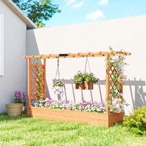 Fioriera in Legno Stile Classico con Tetto a Traliccio e Fori di Drenaggio per Piante Rampicanti, Ortaggi, Erbe e Fiori - Product Image 2