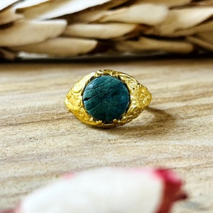 Hot Selling Boho Textured <b>Statement</b> <b>Ring</b> Brass <b>Rings</b> Women 18k Gold Plated Vintage Malachite Ethnic Jewelry Wholesale/OEM/ODM - Product Image 1