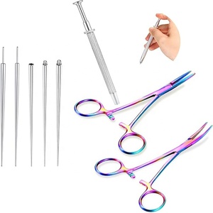 Outil de préhension pour boucles d'oreilles avec pinces à moustiques multicolores de 5,0 pouces, droites et courbées, pour applications de piercing corporel - Product Image 1