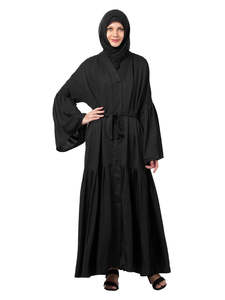 Women's Black Abaya Floor Length Loose Fit Long Sleeve Embroidered Floral Modest Daily Wear Middle East Style Cotton <b>Dress</b> - Product Image 3