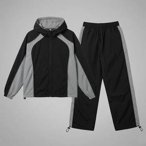 New Arrivals Custom Embroidery Logo Black Gray Men's Nylon <b>Wind</b> <b>Breaker</b> Trousers Sets For Summer Wear Men Sets Streetwear Jacket - Product Image 1