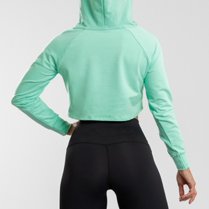 New Arrival Solid Color Cotton Hoodie Crop <b>Top</b> Workout Gym Hoodies Women <b>Long</b> <b>Sleeve</b> Cropped Hoodie - Product Image 2