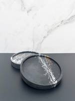 Sous-verre en Jesmonite noir et blanc fait main, plateau rond en ciment pour bibelots, décoration élégante et moderne pour bureau et table