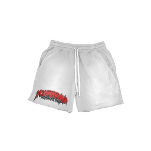 Pantalones cortos de hombre con lavado ácido, algodón French Terry 300 GSM, gris claro, blanco, rosa, estampado serigrafiado, vinilo de transferencia térmica, lavados. - Product Image 2