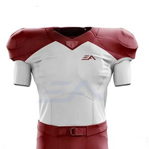 Uniformes de football américain pour hommes personnalisés imprimés sur le devant, blanc et rouge, col en V, manches courtes, respirants, anti-transpiration, ajustés, en polyester - Product Image 4
