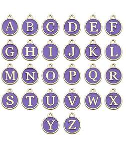 Porte-clés princesse en métal, 26 pièces, pendentif alphabet, breloques pour la fabrication de bijoux, violet - Product Image 1