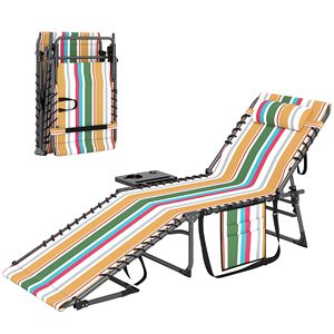 Sedia a Sdraio Pieghevole Multicolore per Esterni con Schienale Regolabile a 5 Livelli, Tavolino Laterale e Tasca Porta Cuscino - Product Image 1