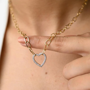 18K Yellow Gold Paperclip Chain Heart Necklace-Trendy Gift - Product Image 1