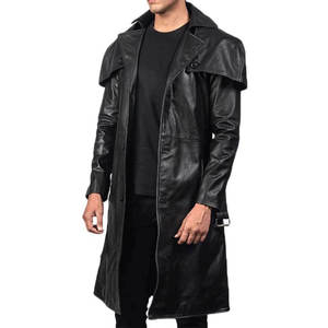 Men's Back Faux Leather Trench Coat <b>Gothic</b> Western Long Straight Cut Coat Streetwear 2026 - Product Image 3