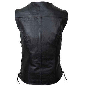 VIBE SEWN OEM 100% Cuir de vachette noir original, veste gothique pour femmes à double boutonnage, poches latérales, sans manches, grande taille, hiver - Product Image 2