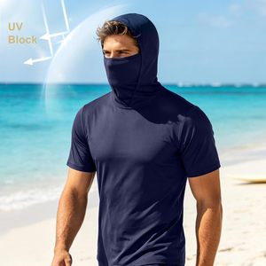 Haut de pêche à capuche noir pour homme 2026 à manches courtes avec masque facial coupe-vent, séchage rapide, pull-over OEM ODM - Product Image 2