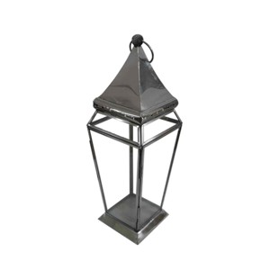 Lanterne à bougie en métal argenté avec panneau en verre mosaïque, dôme gravé, poignée et cadre en fer, décoration de centre de table - Product Image 5