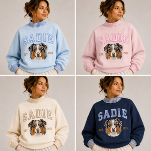 เสื้อสเวตเตอร์คอเต่าผู้หญิง Sadie สีชมพู ลายปักรูปสุนัข แขนยาว ทรงโอเวอร์ไซส์ คอเต่าปลอม สวมใส่ในฤดูใบไม้ร่วง - Product Image 5