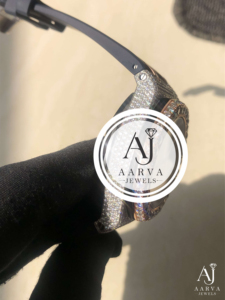 AARVA JEWELS Montre chronographe de luxe pour femme incrustée de diamants, boîtier en acier inoxydable de 41 mm, bracelet en acier inoxydable, analogique, quartz ETA - Product Image 5