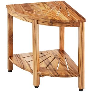 Banc de douche d'angle 100 % bois de teck avec hauteur de 18,5 po, rayon de 15,5 po, étagère de rangement 500 LBS, tabouret de douche style plage pour salle de bain - Product Image 1