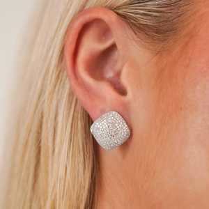 <b>Square</b> Stud <b>Earrings</b> Round Lab Grown <b>Diamond</b> Pave Set 14.8mm Push Back Modern Geometric Cluster Fine Jewelry Pair 14K Solid Gold - Product Image 4