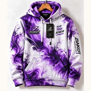 Sudadera con Capucha Deportiva Estilo Fractal Abstracto 3D, Color Blanco-Oliva, Teñida a Mano, Personalizada por Ziakot Industry, Venta al Por Mayor Directa - Product Image 5