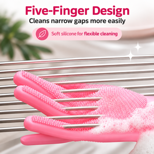 Gants de nettoyage en silicone rose à cinq doigts, gants de lavage flexibles pour le nettoyage domestique et la vaisselle de cuisine - Product Image 1