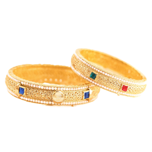 24K Gold Plated Brass Kada Bangles with Faux Stones for Engagement - Product Image 2