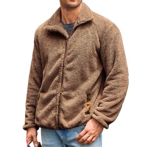 Veste polaire Sherpa marron personnalisée à fermeture éclair intégrale, col montant, en tissu texturé et duveteux, pour l'hiver et les activités de plein air, vente en gros, marque privée - Product Image 1