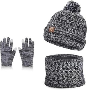 Bonnet rayé 100 % acrylique, bonnet d'hiver en tricot pour homme, style décontracté, design bicolore noir et blanc, taille adulte unisexe - Product Image 1