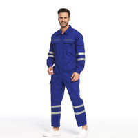 Overol de Trabajo de Poliéster Azul de Alta Visibilidad, Uniforme de Seguridad de Manga Larga con Franjas Reflectantes, Transpirable, Impermeable y Retardante de Llama