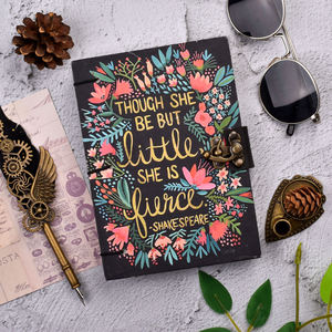 A5 Floral Art Handmade Paper Journal | Eco Friendly Hardcover <b>Lock</b> Diary Notebook with Decorative Quote Cover Artistic Gift Pack - Product Image 1