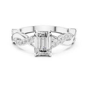 <b>Emerald</b> Cut Diamond Engagement <b>Ring</b> Twisted Band Gold <b>Silver</b> <b>Ring</b> Luxury Bridal Jewelry - Product Image 1