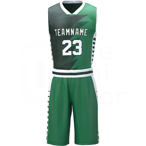 Ensemble de maillot de basket-ball vert pour hommes, sans manches, col en V, uniforme sublimé, kit de shorts - Product Image 1