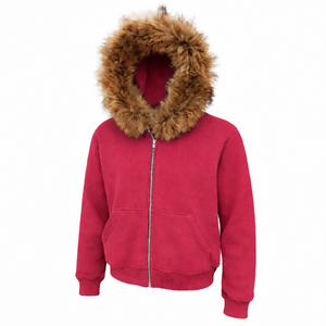 Sweat à capuche rouge pour homme avec capuche en fausse fourrure, lettrage en strass « Nous n'oublions pas de prier », pull d'hiver - Product Image 3