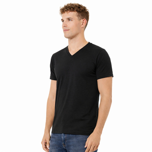 Camiseta de punto 100% algodón para hombre, cuello en V, ajuste regular, manga corta, color liso, transpirable, ecológica, en blanco para serigrafía - Product Image 2