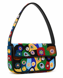 Pochette de luxe faite à la main en verre perlé, art abstrait moderne, bouton durable, pochette à rabat colorée de créateur, sac à main tendance, OEM ODM - Product Image 3