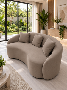Sofá Esmeralda, Conjunto de Sofás Curvos Cello Taupe, Diseño Moderno y Contemporáneo, Tela Ecológica, Patas de Acero Inoxidable para Sala de Estar - Product Image 5