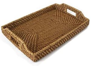 Handmade Woven Plant Fiber Round Decorative Tray With Handles Rustic Style Bamboo Rattan Craft For <b>Home</b> Decoration - Product Image 2